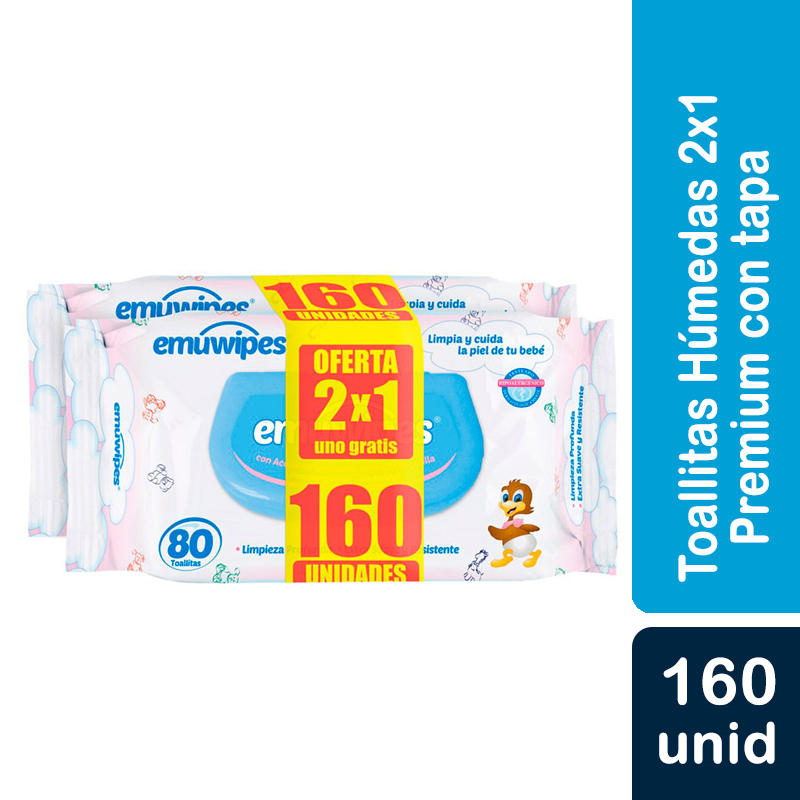 Emuwipes Premium Pack 2 x 80 un con Tapa