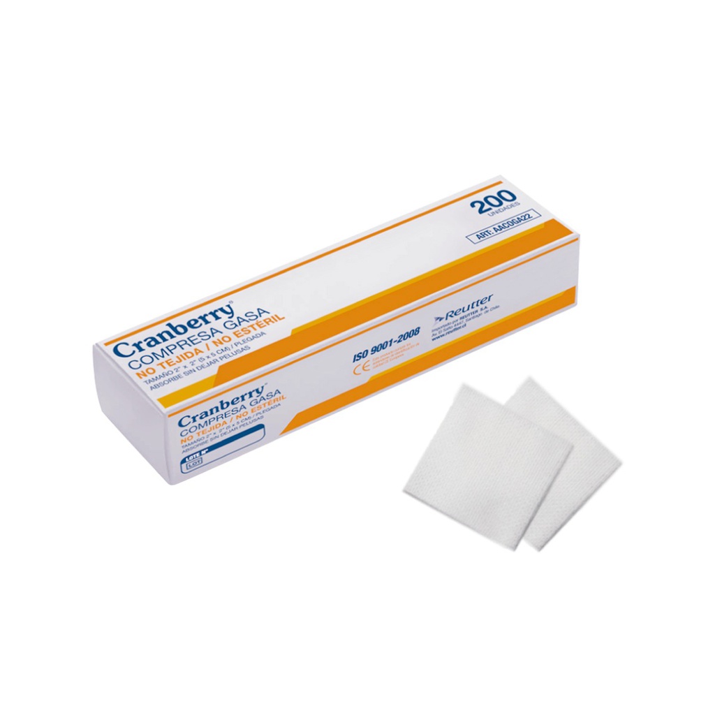 CRANBERRY GASA NO TEJIDA NO ESTERIL 5X5 200 UN
