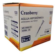 CRANBERRY AGUJA HIPODERMICA 21G X 1 '' CAJA x 100
