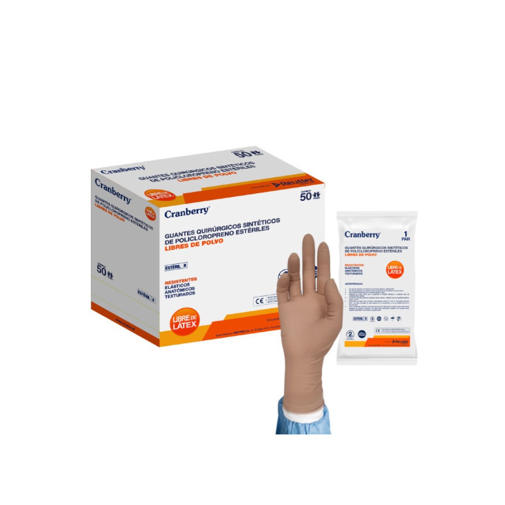 Cranberry Guante libre de Látex Estéril | Talla 8.0 | Unidad