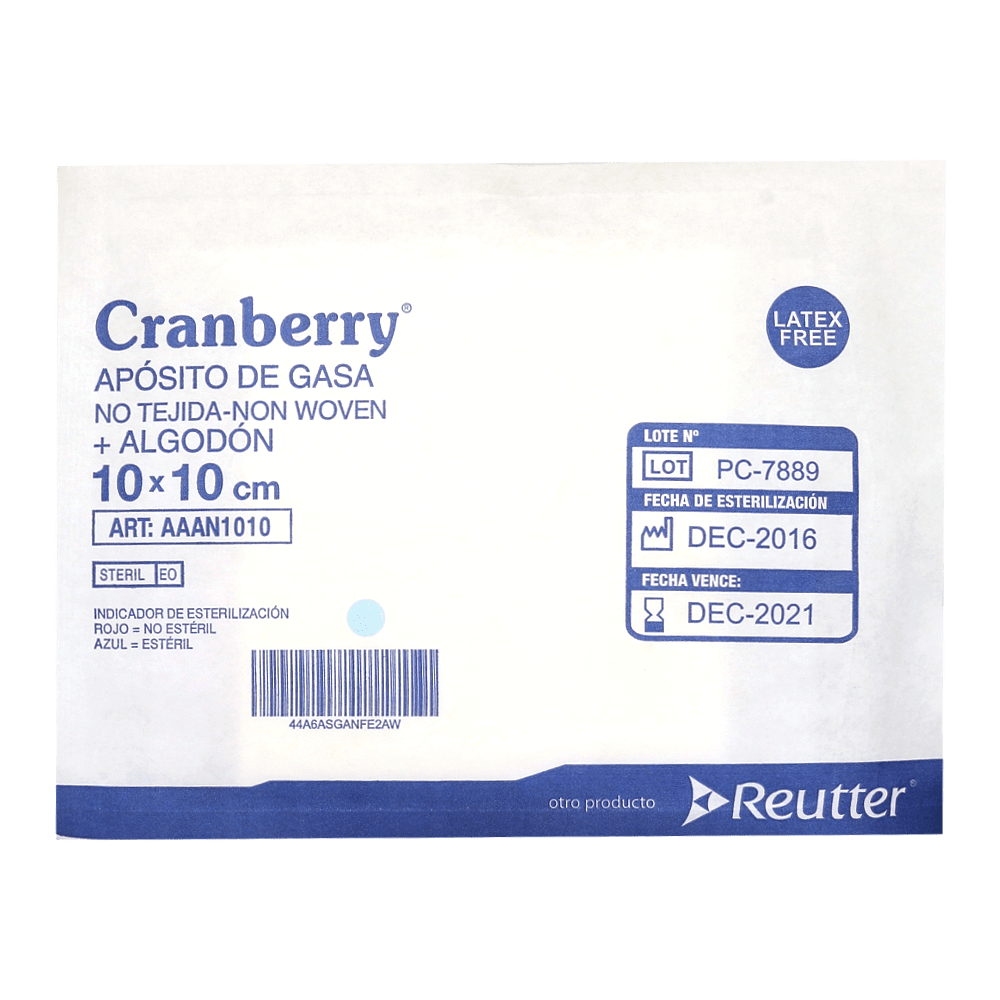 Cranberry Apósito de Gasa No Tejida + Algodón Estéril 10x10 cm | Unidad