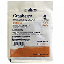 [AACOMGES] Cranberry Compresa de Gasa con Cinta Radiopaca 45 x 45 cm  | Pack 5 Unidades
